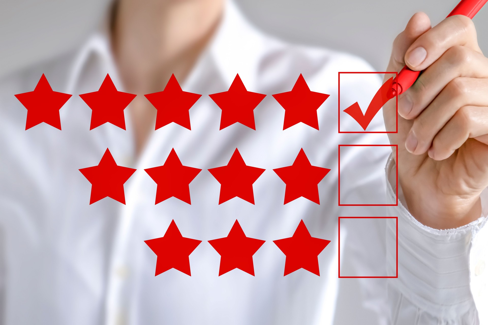 Customer survey feedback star rating 
business woman corporate business review